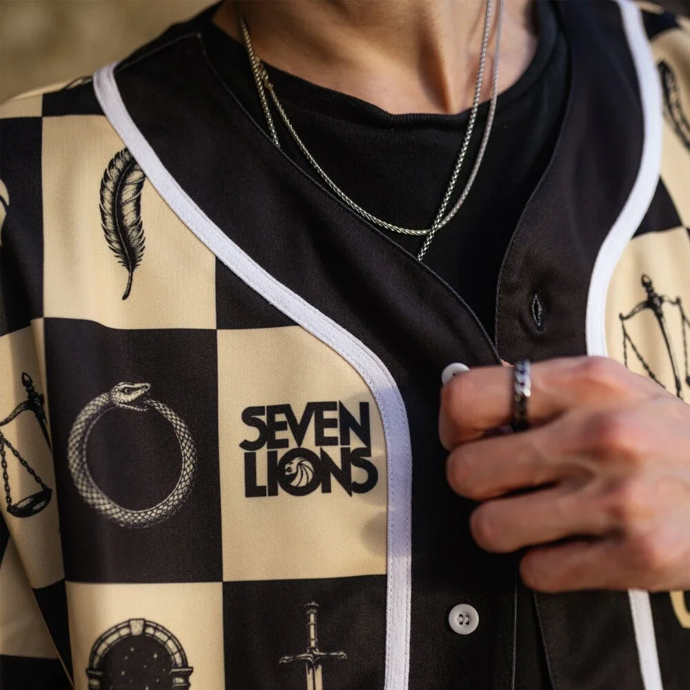 SEVEN LIONS - CHECKERED EDM Rave Baseball Jersey size XL XLarge